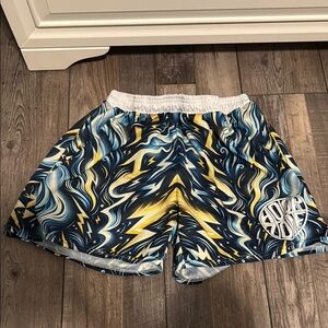 ALOHAS Blue and Yellow Athletic Shorts